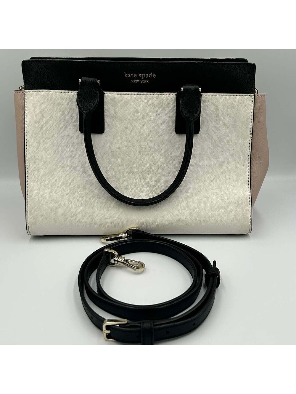 Kate Spade Black White Taupe Colorblock Saffiano Leather Bag